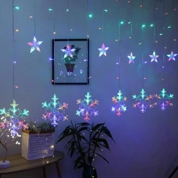 Гирлянда светодиодная Снежинки питание от сети 140 LED 3 х 0.6 м Разноцветный