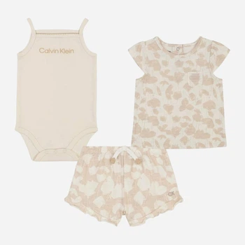 Детский летний комплект (боди-майка + футболка + шорты) для девочки Calvin Klein 452091174 80 см Белый/Бежевый (1159820181)