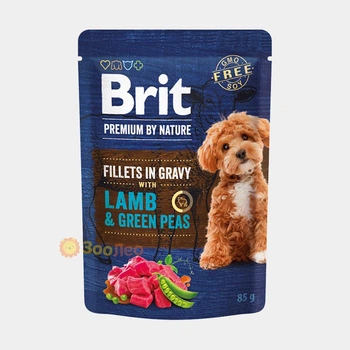 Влажный корм для собак малых пород Brit Premium Fillets in Gravy, филе в соусе ягненок и горошек, 85 г, пауч