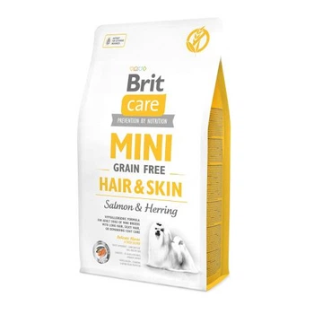Сухий беззерновий корм для малих порід собак Brit Care Mini Hair and Skin з лососем та оселедцем, 2 кг