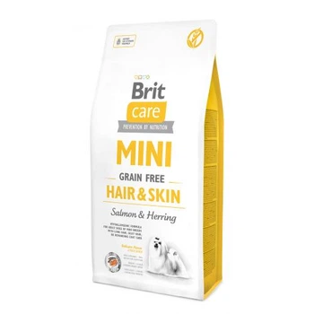 Сухий беззерновий корм для малих порід собак Brit Care Mini Hair and Skin з лососем та оселедцем, 7 кг