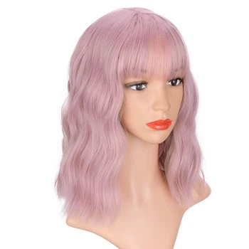 Парик AISI волнистые волосы с челкой 35 см розовый WS751 pink