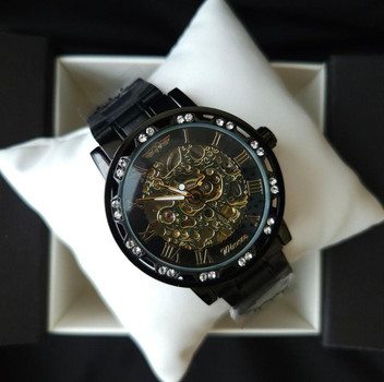 Мужские механические часы Winner 8012 Dimonds Automatic Black-Gold
