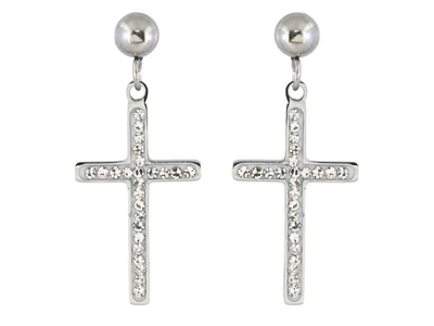 Сережки XUPING TTM Stainless Steel Родій пусети "Хрестики з цирконієм" (217695)