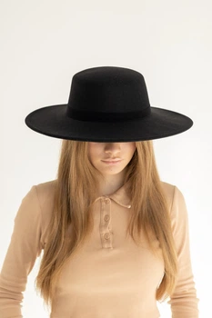 Шляпа фетровая канотье D.Hats с полями 10 см цвет черный