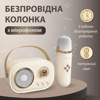 Детский беспроводной ретро караоке Pulse Platinum C20 Plus / Портативная водонепроницаемая Bluetooth колонка с микрофоном на аккумуляторе TF FM USB