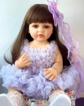 Кукла 55 см ручной работы большая виниловая Reborn Baby Doll с настоящими темными волосами и красивыми глазами