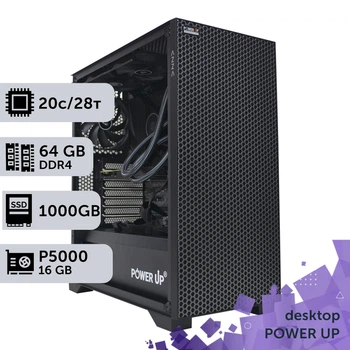 Робоча станція PowerUp Desktop #471 Core i7 14700K / 64 GB / SSD 1TB / NVIDIA Quadro P5000 16GB для 3D моделювання відеомонтажу рендерингу для інженерів та архітекторів