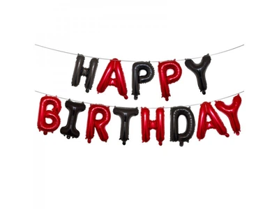 Фольгированная гирлянда-надпись "Happy Birthday" красно-черная 14566