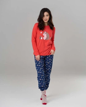 Женская пижама c брюками Ежики Рождественское настроение Nicoletta Family look 96602в L Красный