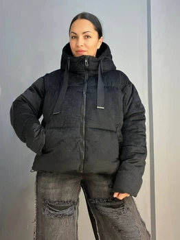 Куртка женская Snow Passion 1056 пуффер вельвет оверсайз широкая 44-48 черная