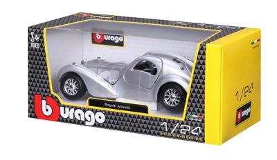 Metalowy model samochodu BBurago Bugatti Atlantic 1936 1:24 srebrny (4893993220922)