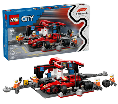 Конструктор LEGO City F1 Піт стоп і механіки з болідом Ferrari 322 елементи (60443)