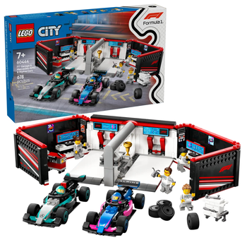 Zestaw klocków LEGO City F1 Garaż i bolidy Mercedes-AMG i Alpine 678 elementów (60444)