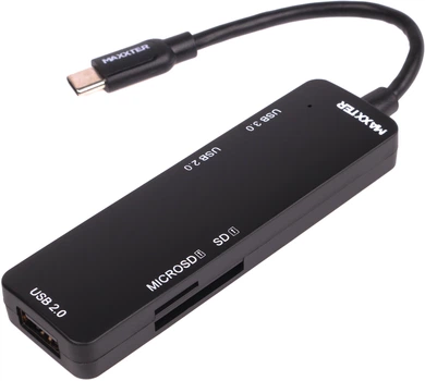 USB-хаб Maxxter USB-C - 2xUSB-A 2.0 1xUSB-A 3.0 SD MicroSD (HU3C-3PTF-01)