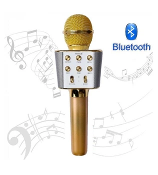 Микрофон-караоке беспроводной WSTER WS1688 Золотой/Gold Bluetooth FM Радио и искажение голоса