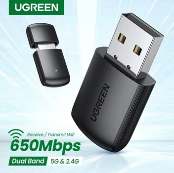 Внешний двухдиапазонный сетевой USB Wi-Fi адаптер Ugreen AC650 2.4/5GHz 650Mbit антенна вайфай для пк WiFi в компьютер и ноутбук юсб вай фай репитер