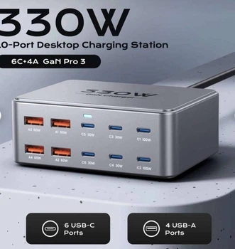 Зарядний пристрій Asometech 330W 10в1 4хType-C|6xUSB