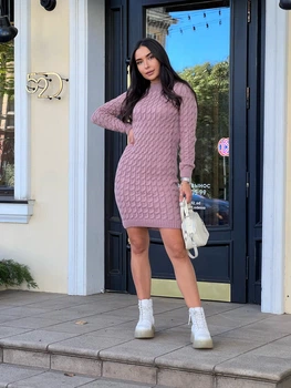 Вязаное платье пудрового цвета 30288 One Size