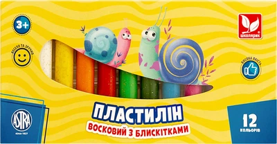 Пластилін круглий з блискітками 12 кольорів Школярик (303107001-UA)