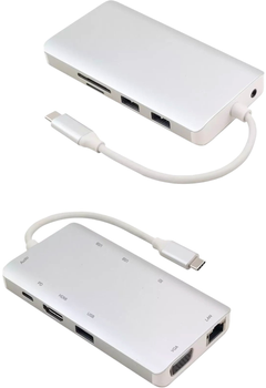 Док-станція Helos USB 3.1 Type-C St./DP/HDMI/VGA/USB/LAN/Audio/SD, Premium Silver (4005938042654)