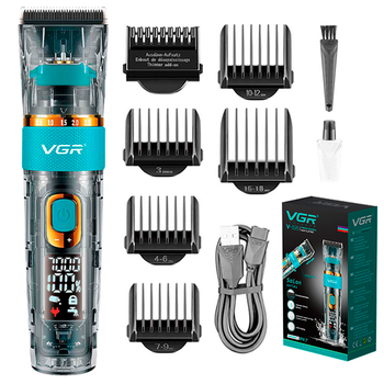 Акумуляторна машинка для стрижки VGR V-695 , 6 насадок, регулятор висоти, LED дисплей