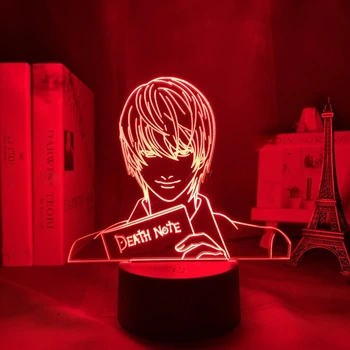 Светильник с 3D эффектом led лампа Ягами Лайт из аниме Тетрадь смерти Death note ночник с пультом (100481.3)
