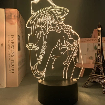 Светильник с 3D эффектом led лампа Портгас Д. Эйс из аниме One Piece Ван пис ночник с пультом (100142.8)