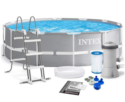 Каркасный круглый бассейн Intex 26716 Premium 366х99 см с картриджным фильтром и лестницей на 8592 л серый
