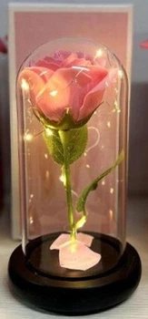 Нічник Троянда в колбі під скляним куполом стабілізована квітка Pink з підсвічуванням