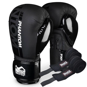 Боксерские перчатки Phantom PU 16 унций Черные (656008)