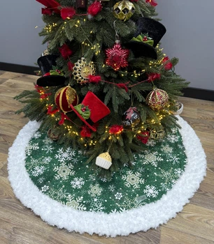 Юбка под елку X-mas Snowflakes Ø 130 см зеленая
