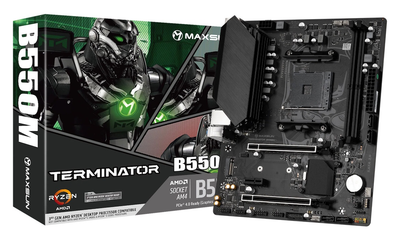 Мат.плата AM4 (B550) Maxsun Terminator B550M, B550, 2xDDR4, Int.Video(CPU), 4xSATA3, 1xM.2, PCI-E 16x 4.0, PCI-E 16x 3.0, PCI-E 1x 3.0, ALC897, RTL8111H, 2xUSB3.2/4xUSB2.0, VGA/HDMI, Micro ATX (MS-Terminator B550M)