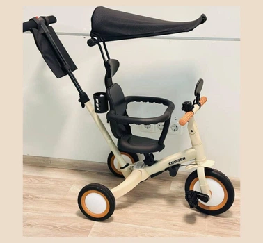 Дитячий біговел-велобіг трансформер 6в1 Maraton Tri-cycle Cruiser Versa з батьківською ручкою бежево-чорний