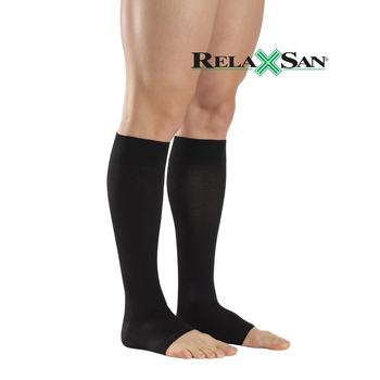 Медичні компресійні гольфи Relaxsan Medicale COTTON 2 клас 23-32 мм рт. ст. з бавовною відкриті пальці чорні розмір 5 (2050)