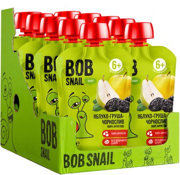 Упаковка пюре фруктового Bob Snail Яблоко-Груша-Чернослив для детей от 6 месяцев 90 г х 10 шт (4820219349532)