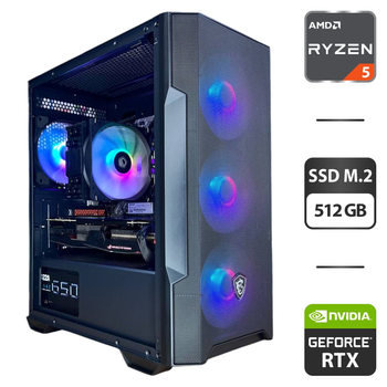 Сборка под заказ: компьютер MSI MAG Forge M100R Black Tower / AMD Ryzen 5 5500 (6 (12) ядер по 3.6 - 4.2 GHz) / 16 GB DDR4 / 512 GB SSD M.2 / nVidia GeForce RTX 2060, 6 GB GDDR6, 192-bit / 650W б/у