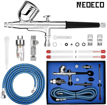 Аэрограф NEOECO NCT-130BKBS1 пульверизатор - распылитель без выреза для украшения тортов / нейл-арт + шланг и аксессуары, черный "S" (95390255)