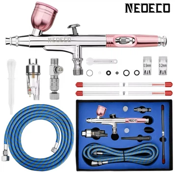 Аэрограф NEOECO NCT-131RGKRG1 пульверизатор - распылитель с вырезом для украшения тортов / нейл-арт + шланг и аксессуары, розовый (95388467)