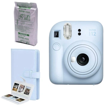 Фотокамера мгновенной печати Fujifilm INSTAX Mini 12 Pastel Blue / картридж / фотобумага 10 фото / фотоальбом
