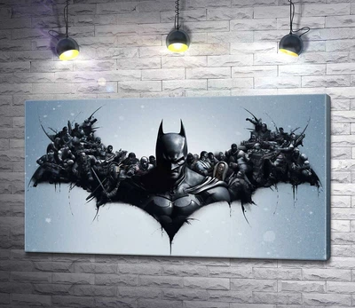 Картина Грізний Бетмен (Batman) з крилами-силуетами вояків 60x34 см Модуль №1 (001019)