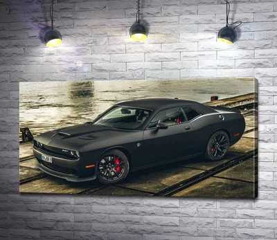 Картина Черная матовая модель автомобиля Dodge Challenger Hellcat 60x32 см Модуль №1 (001225)