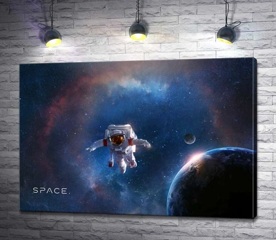 Картина Космонавт у відкритому космосі на тлі землі 60x42 см Модуль №1 (003851)