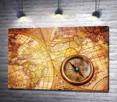 Картина Древняя карта и компас 60x40 см Модуль №1 (005221)