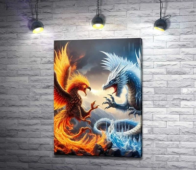 Картина Битва Феникса и Дракона 43x60 см Модуль №1 (005481)