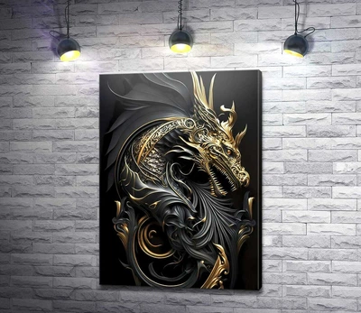 Картина Скульптура чорно-золотого дракона 43x60 см Модуль №1 (005471)