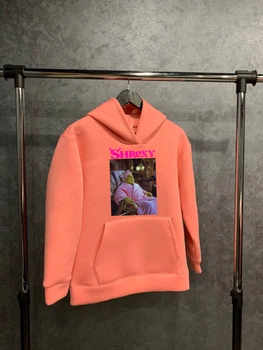Жіночий теплий худі на флісі з принтом "Шрексі" Oversize ХS/S, рожевий