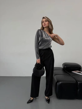 Жіночий шовковий боді на одне плече Uaclothes 42-44 Сірий (like30321-105291349)