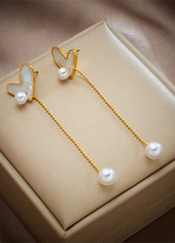 Женские серьги Heart and Pearl (1564-01) Золотой - No Brand