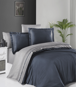 Комплект постельного белья Deluxe Satin Dark Series First Choice - First Choice - DLX-18 SERENİTY DENİM GREY - Евро - Темно-синий с серым